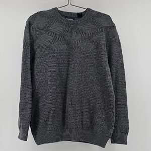Chaps Men’s Grey Textured Crew Neck Sweater, Diamond Knit Pullover, Size Large